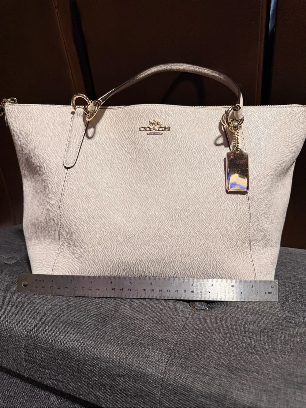 Coach White Leather Tote with Gold Accents